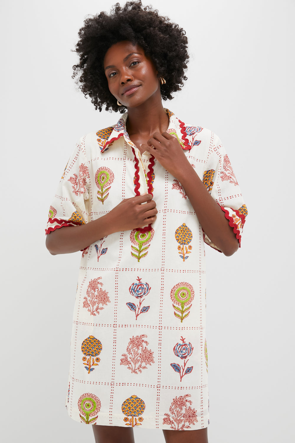 oliphant mini dresses OLIPHANT Embroidered Button Mini Dress Pretoria Navy