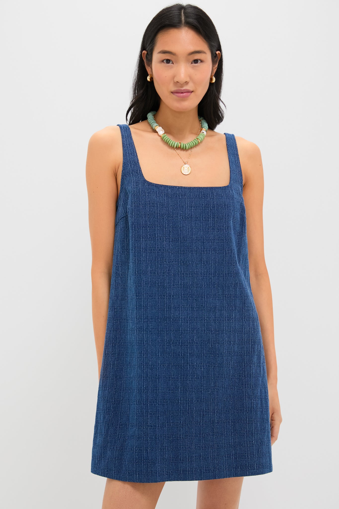 Textured Windowpane Denim Cassie Dress
