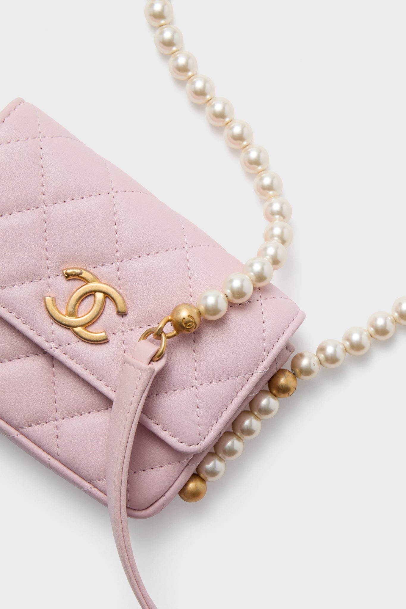 CHANEL Pink Pearl Strap Flap Shoulder Bag