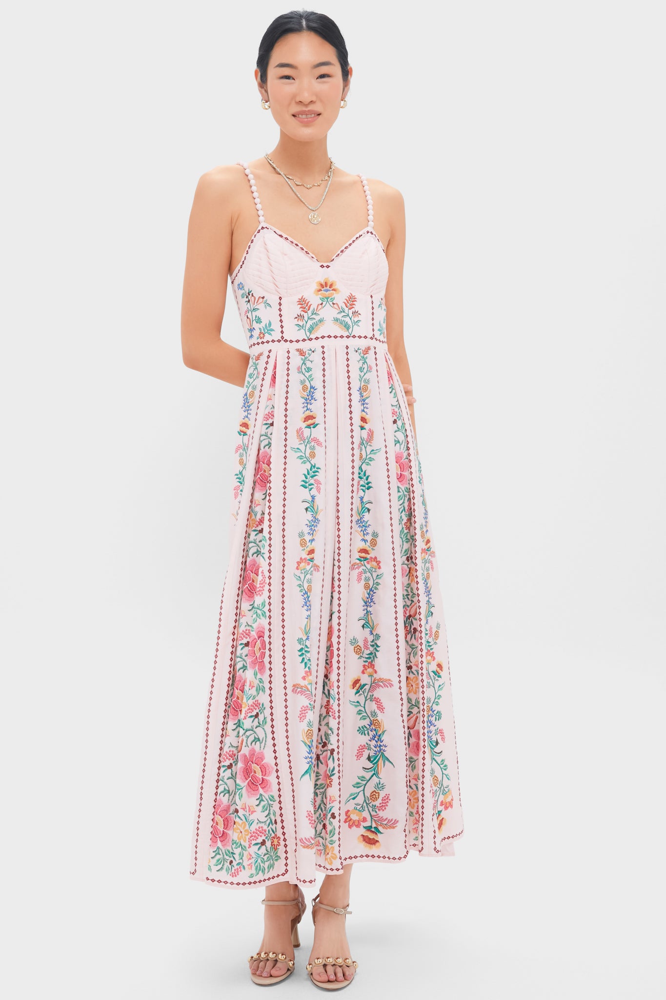 strapless open back dress Delicate Forest Pink Maxi Dress
