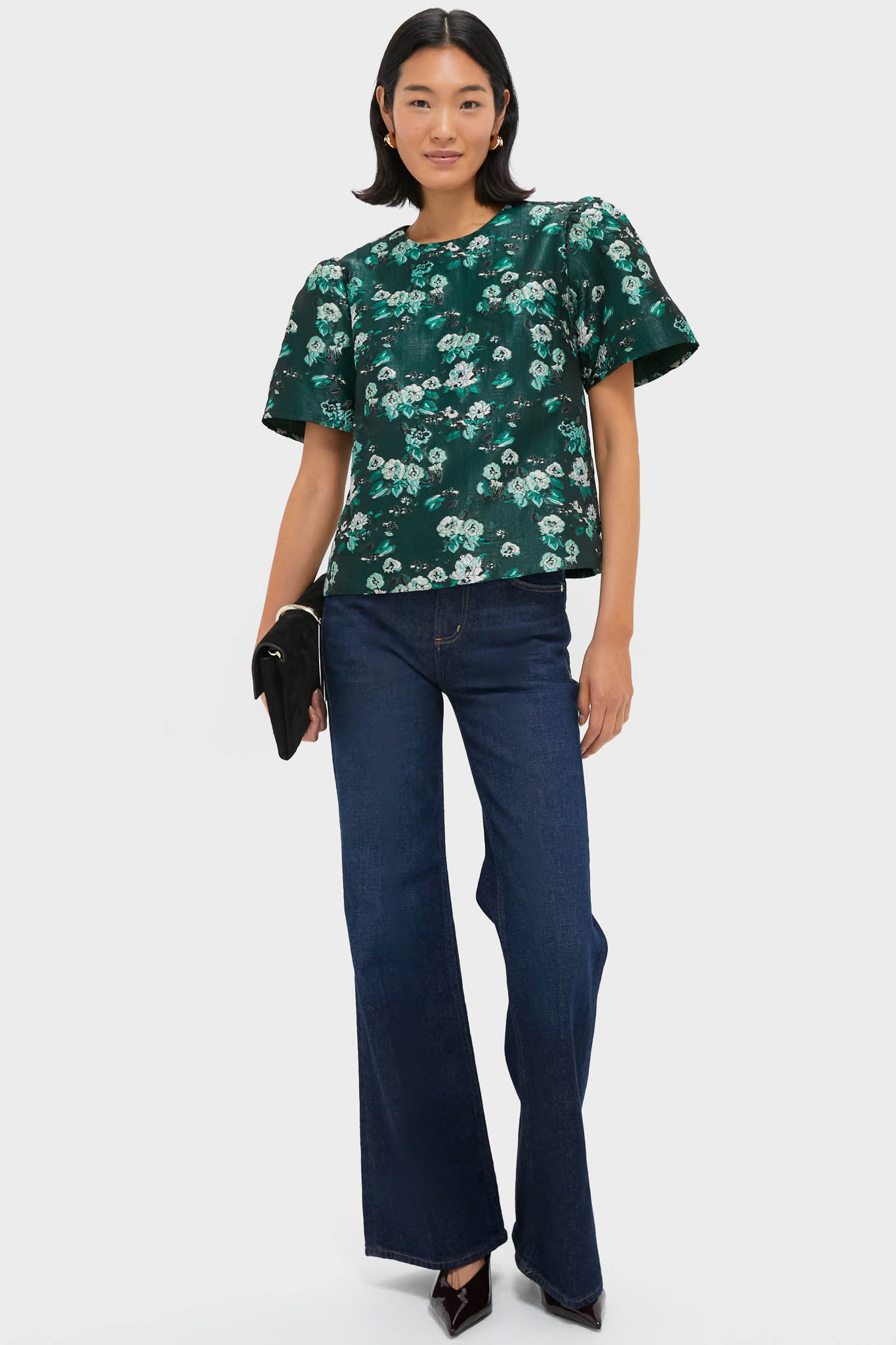 Emerald Magnolia Floral Jacquard Lyla Blouse | Pomander Place