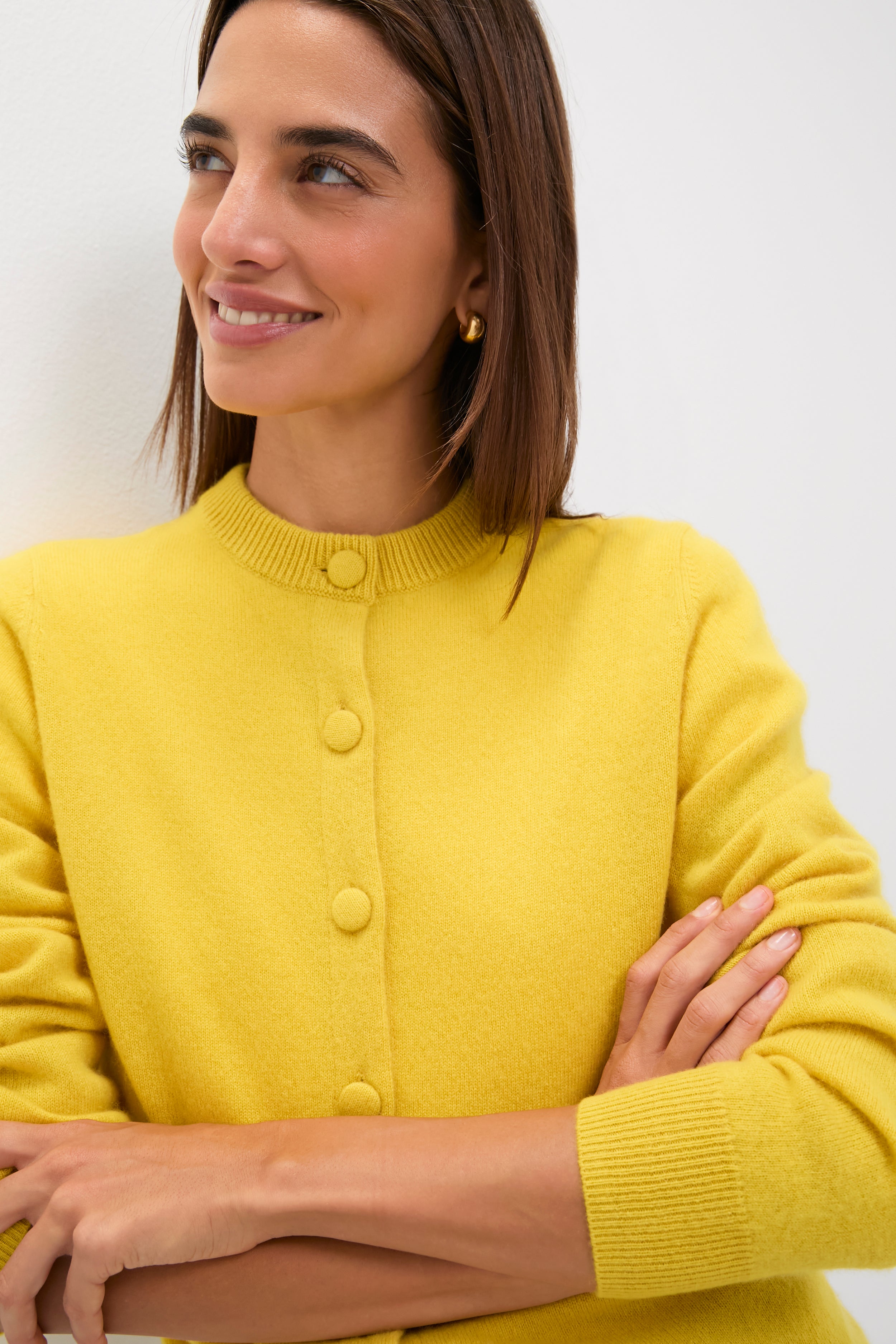 Chartreuse Cashmere Covered Button Quinn Cardigan