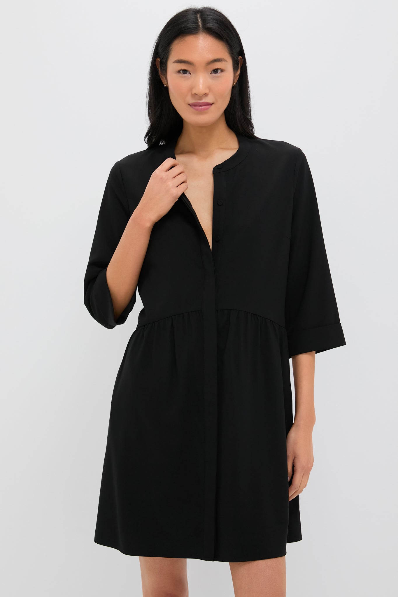 Black Stretch Crepe Royal Shirt Dress | Tuckernuck