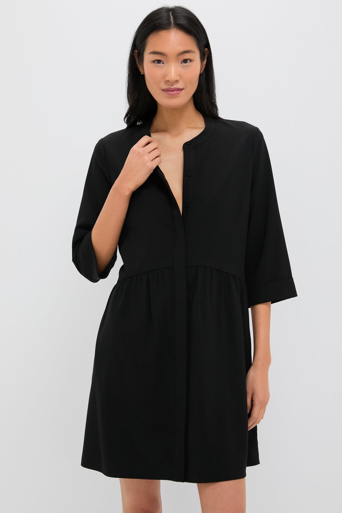 Tuckernuck Black Stretch Crepe Royal Shirt Dress Black / S