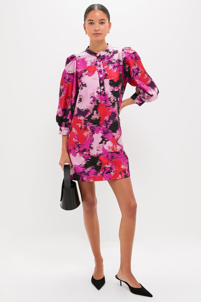 Pink and Red Lurex Abstract Jacquard Samantha Dress