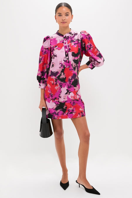 Pink and Red Lurex Abstract Jacquard Samantha Dress