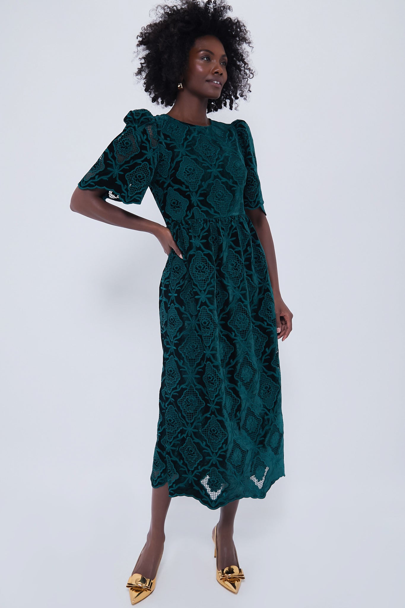 Green Velvet Eyelet Catalina Dress | Tuckernuck