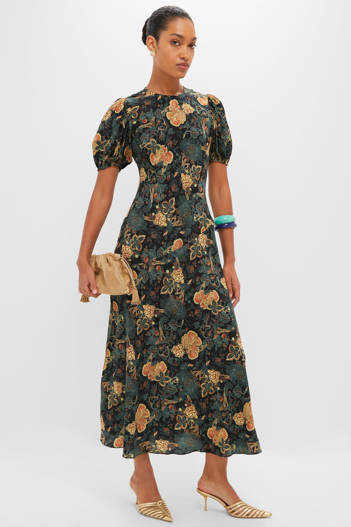 Nuit Ines Puff Sleeve Midi Dress