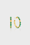 Berry Gem Medium Hoop Earrings - Malachite: Classic gold hoops with alternating green cabochon stones and textured gold accents. Effortless, high-end style for any occasion.
