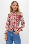 Red & Cream Floral Smocked Cynthia Blouse