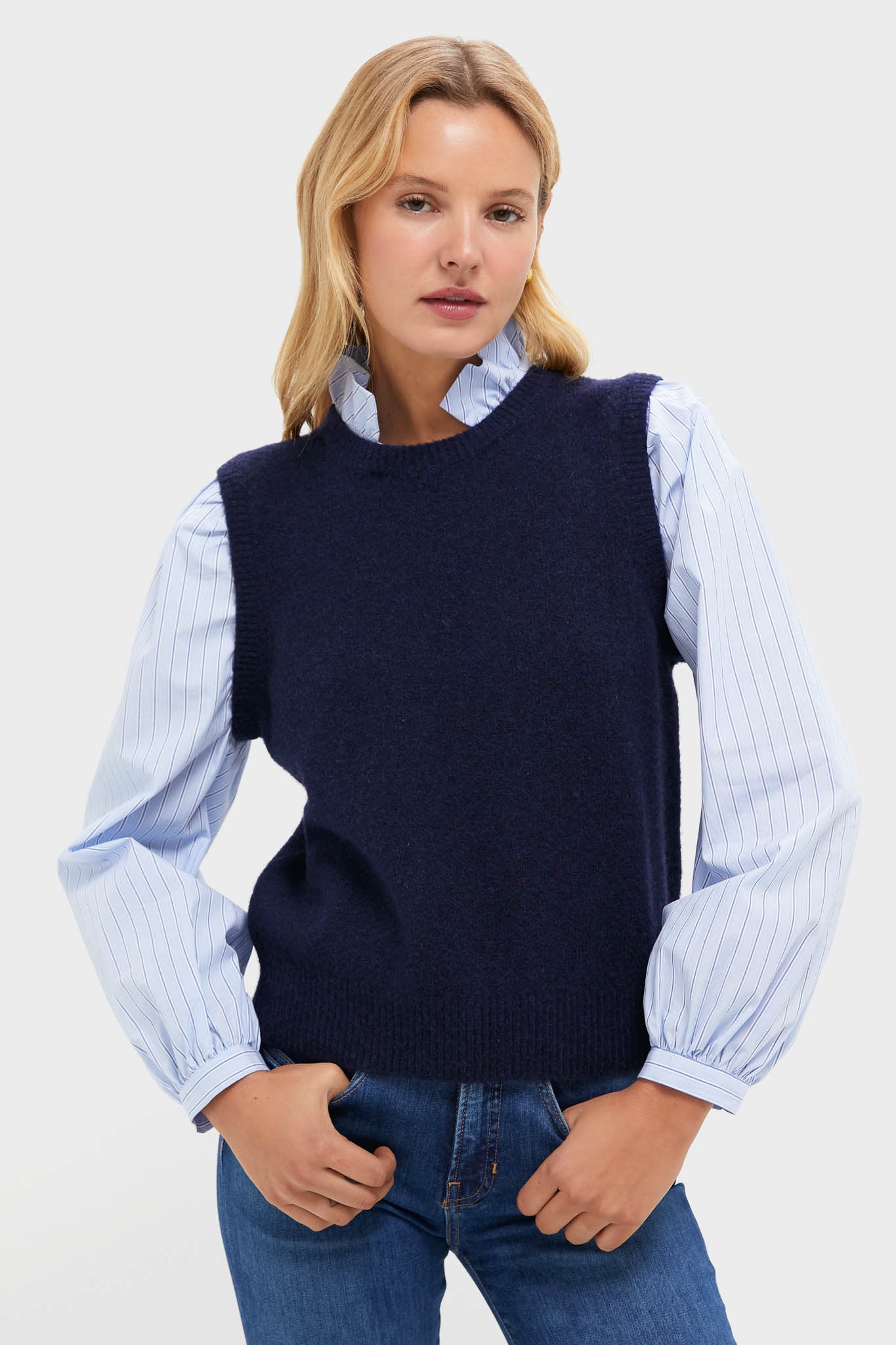 Navy Striped Ella Sweater Blouse