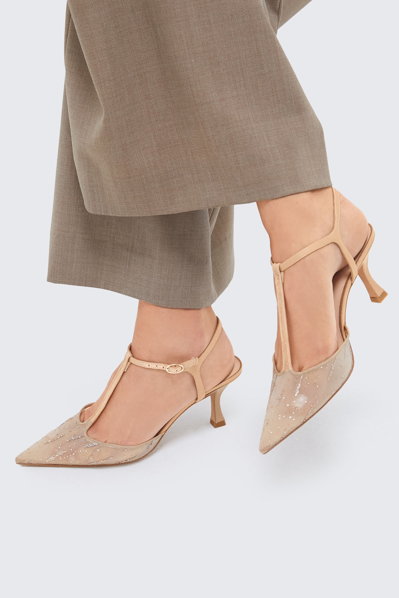 Nude Glitter Mesh Margot Heels