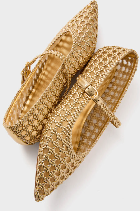 Gold Gracie Pointed Toe Crochet Flats