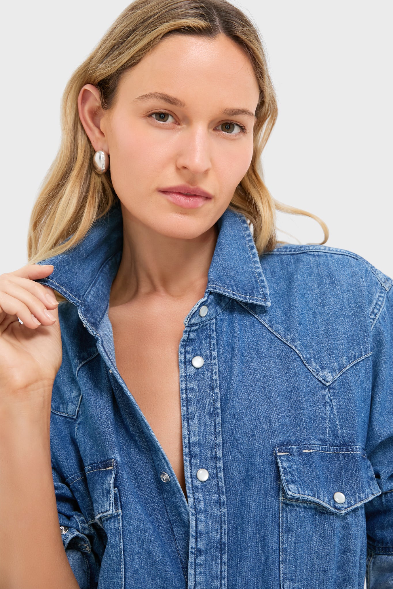 Nisku Wash Denim Woven Long Sleeve Collared Sport Shirt | Polo