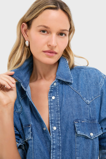 Nisku Wash Denim Woven Long Sleeve Collared Sport Shirt