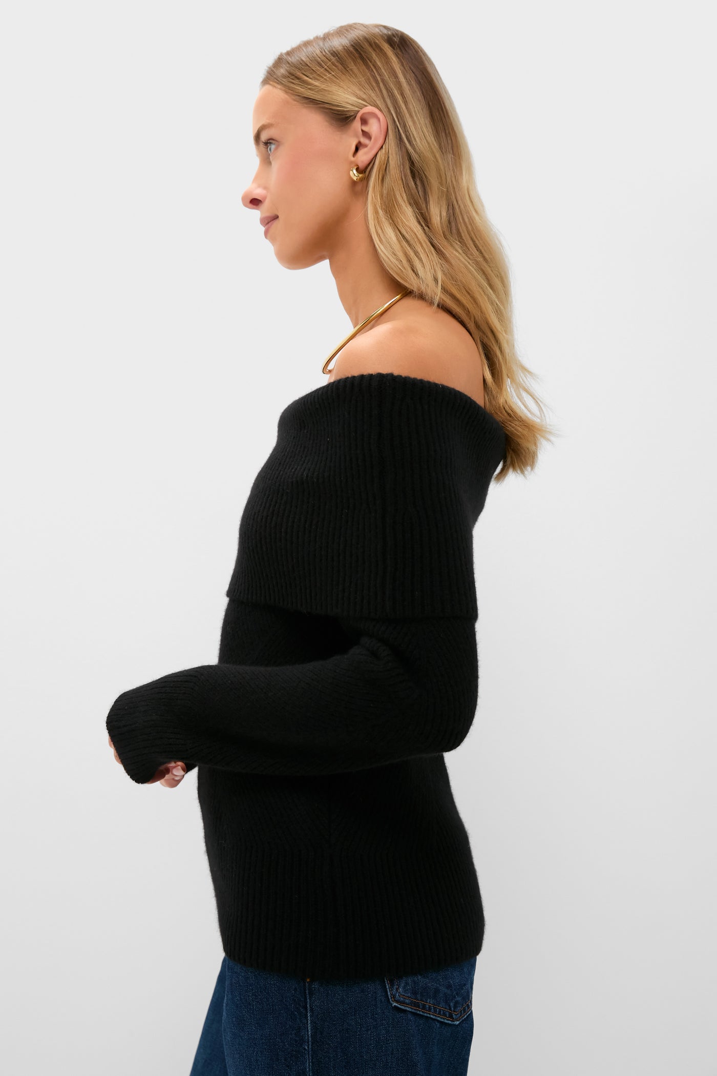 Black Off the Shoulder Sampson Sweater
