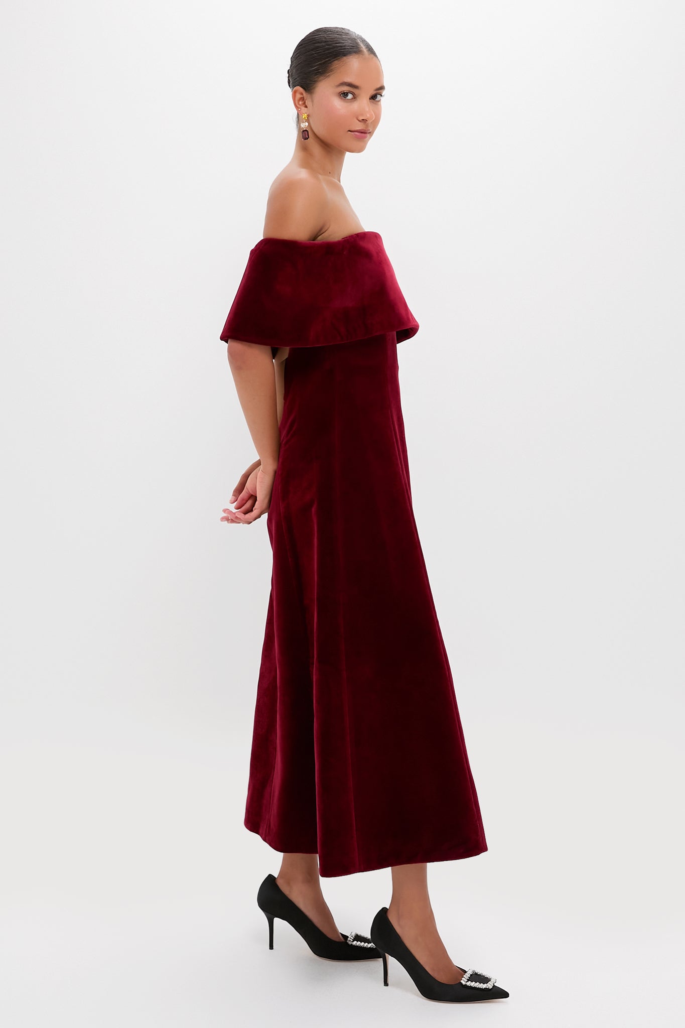 Burgundy Wind Velvet Carita Midi Dress
