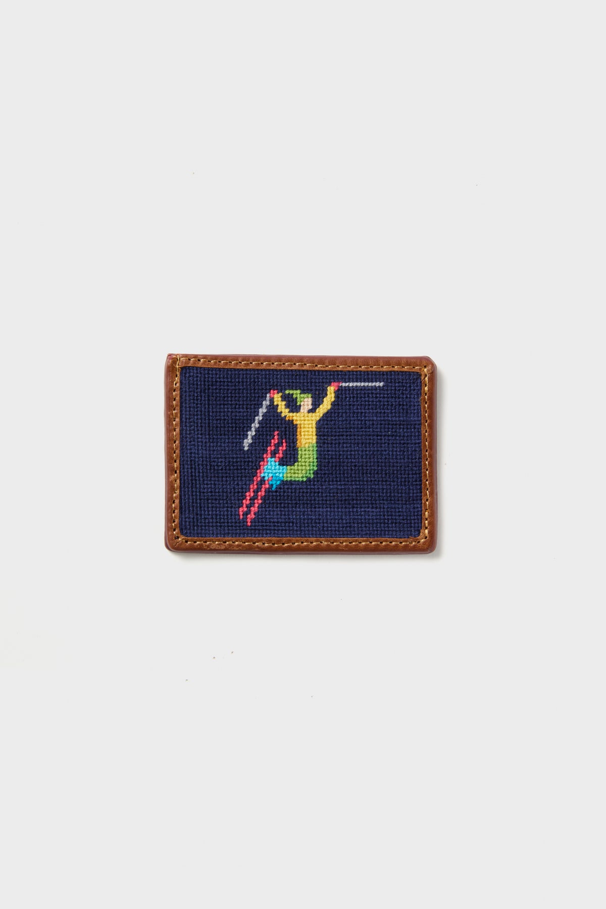 Navy Ski Tricks Needlepoint Credit Card Wallet