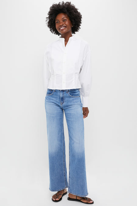 White Cotton Poplin Woven Long Sleeve Collared Sport Shirt