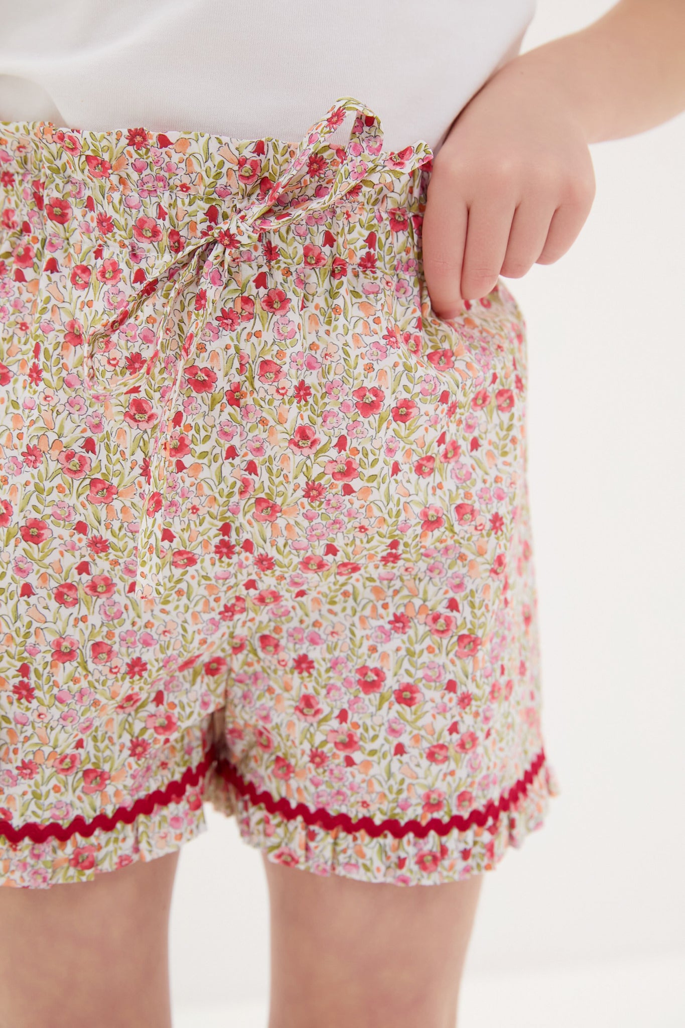 Red Floral Flores Cotton Shorts