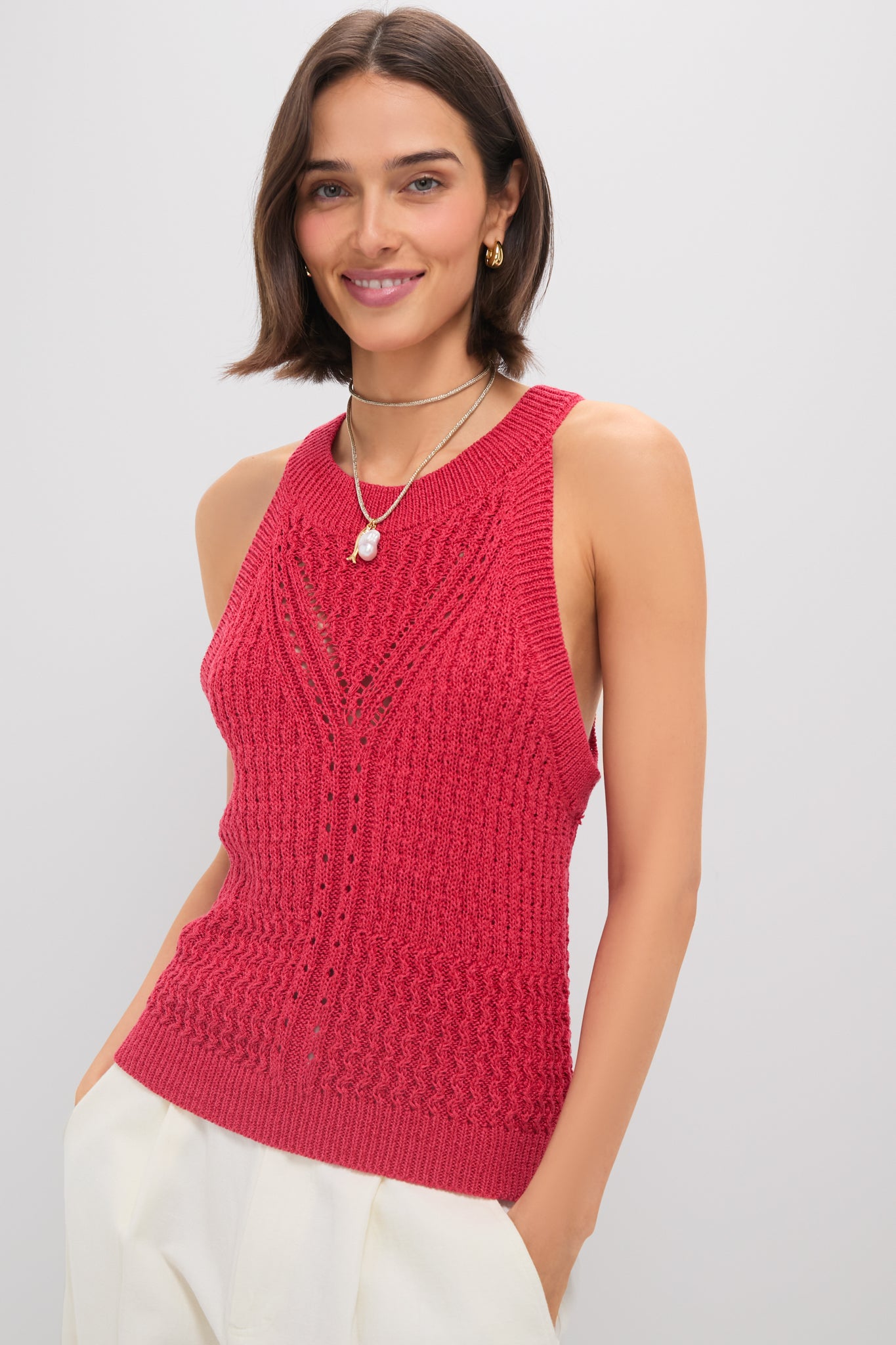 Red Jhayna Knit Crochet Halter Top
