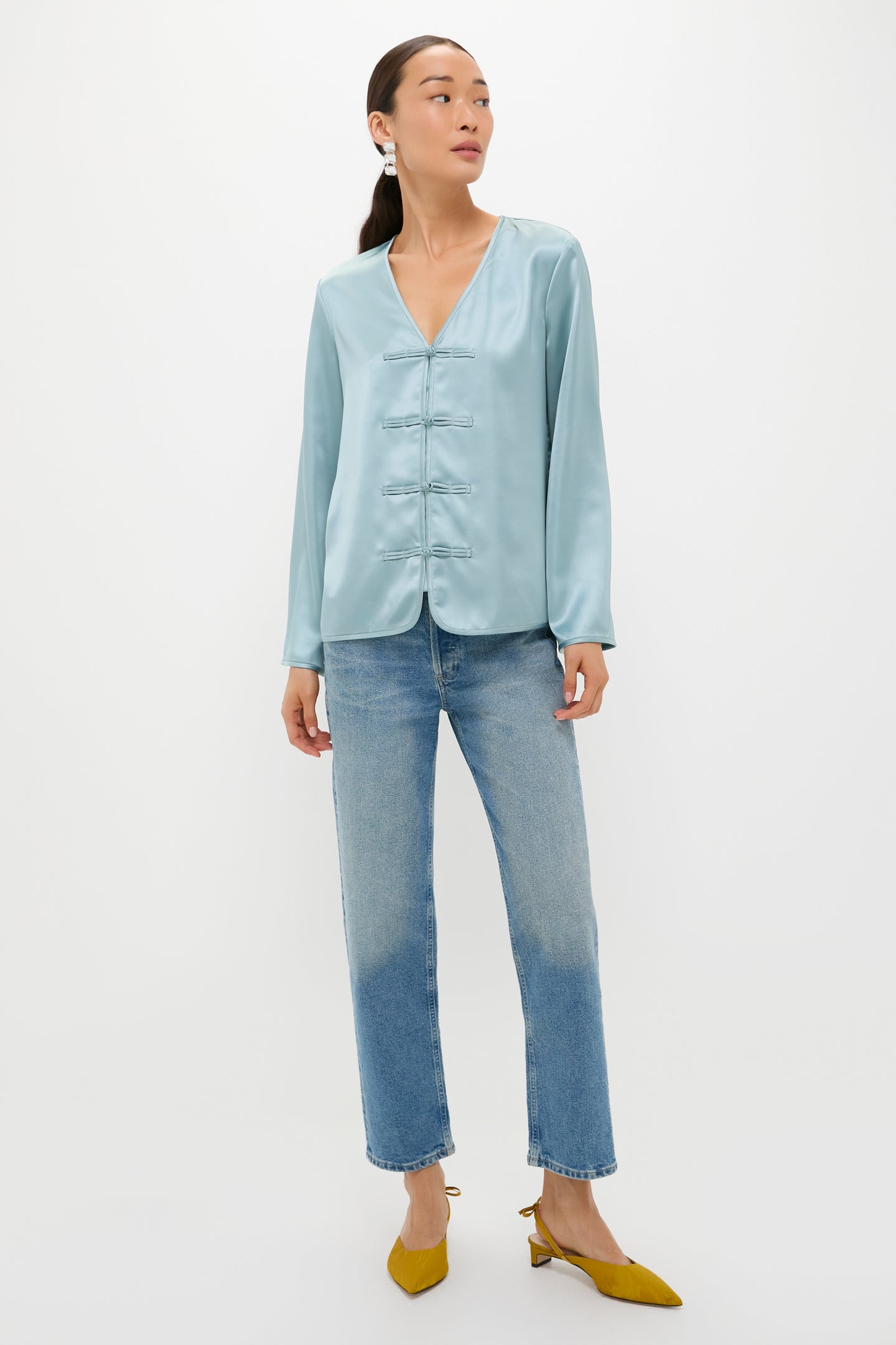 Ice Blue Satin Tatiana Blouse
