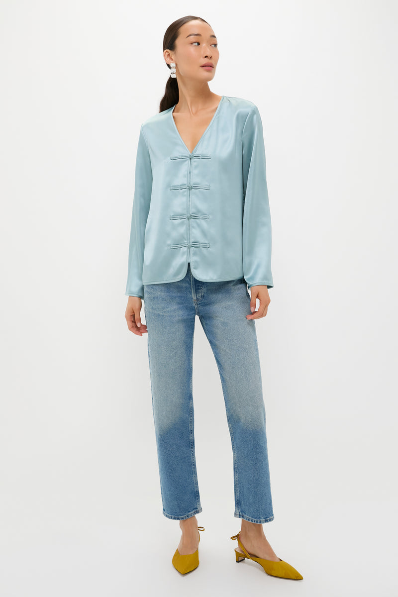 Ice Blue Satin Tatiana Blouse