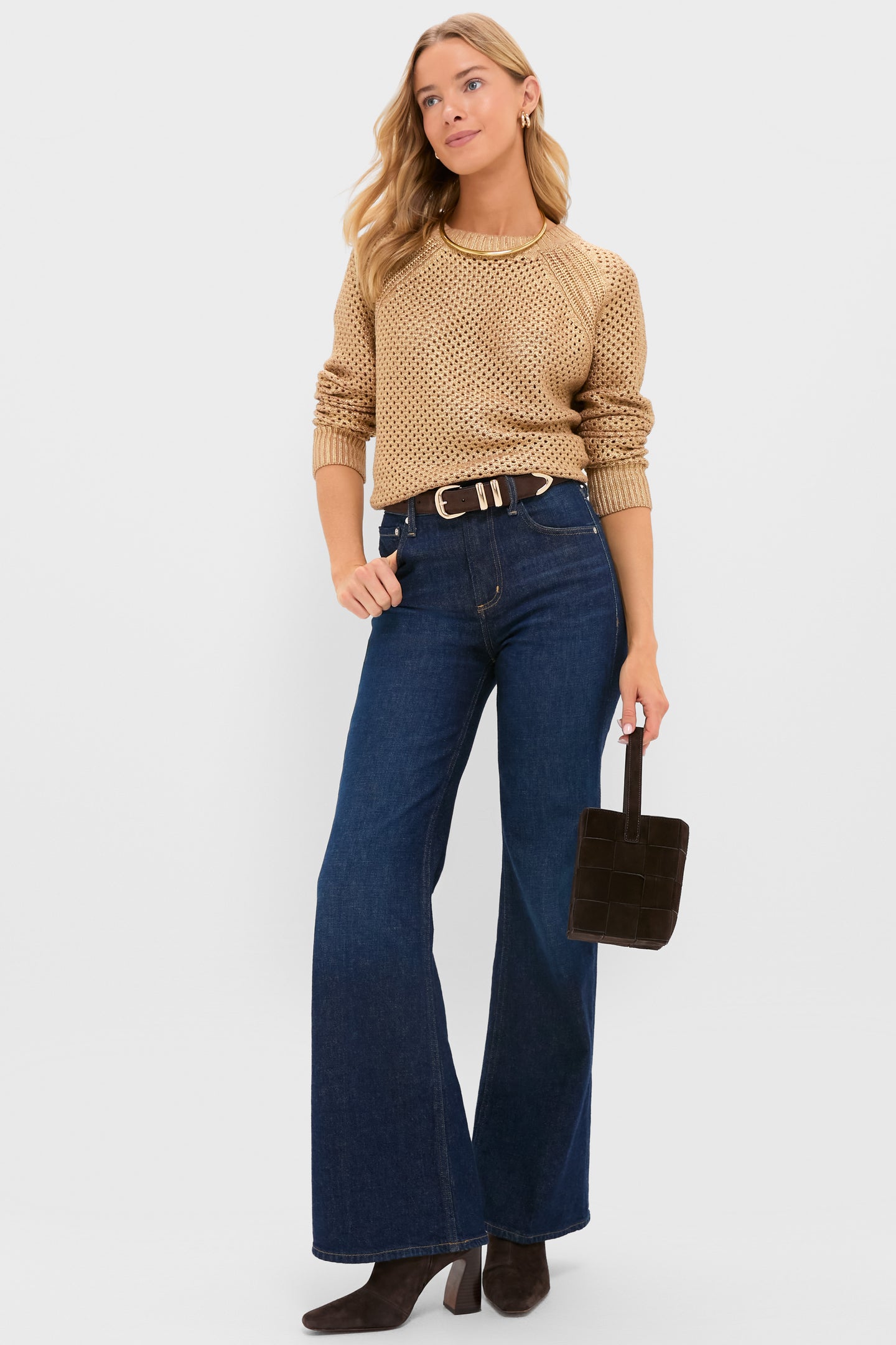 Gold Crochet Aspen Crewneck Sweater