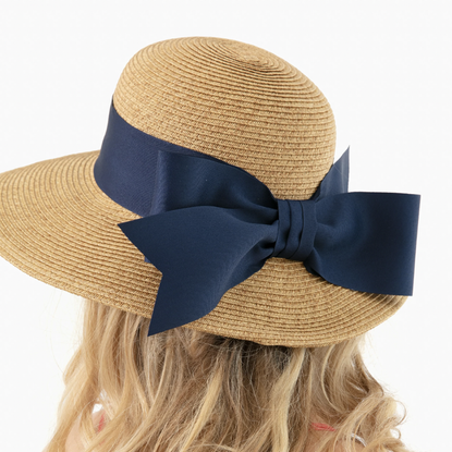 Exclusive Navy Packable Wide Bow Sunhat
