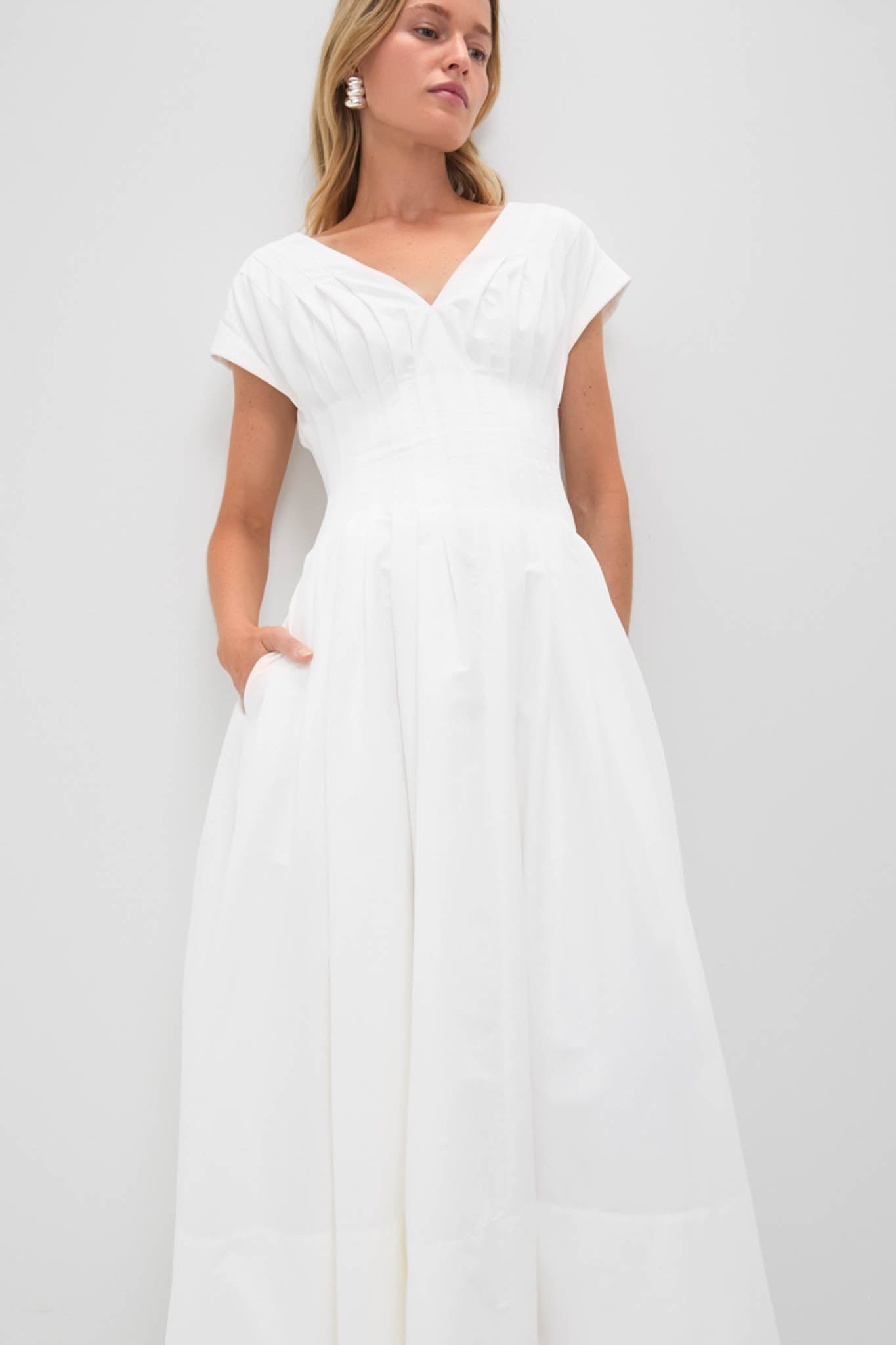 White Nina Pleated Midi Dress