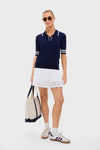 Navy and White Short Sleeve Performance Knit Nora Sweater Polo
