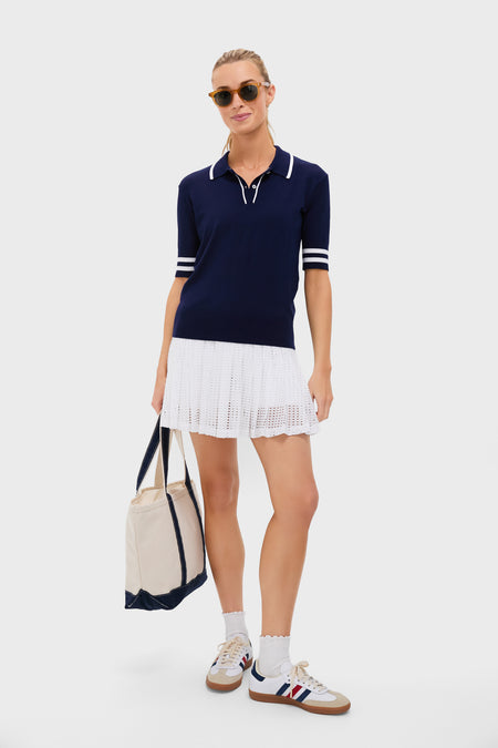Navy and White Short Sleeve Performance Knit Nora Sweater Polo