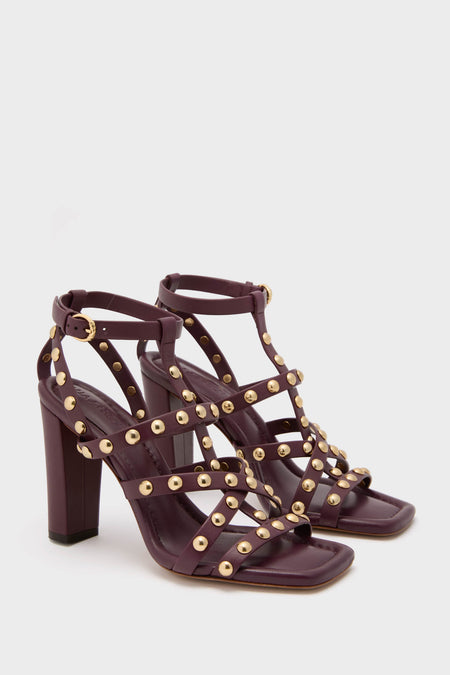 Cognac Studded Cage Heels