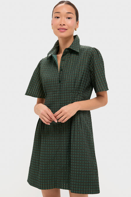 Metallic Green Plaid Mini Delaney Dress