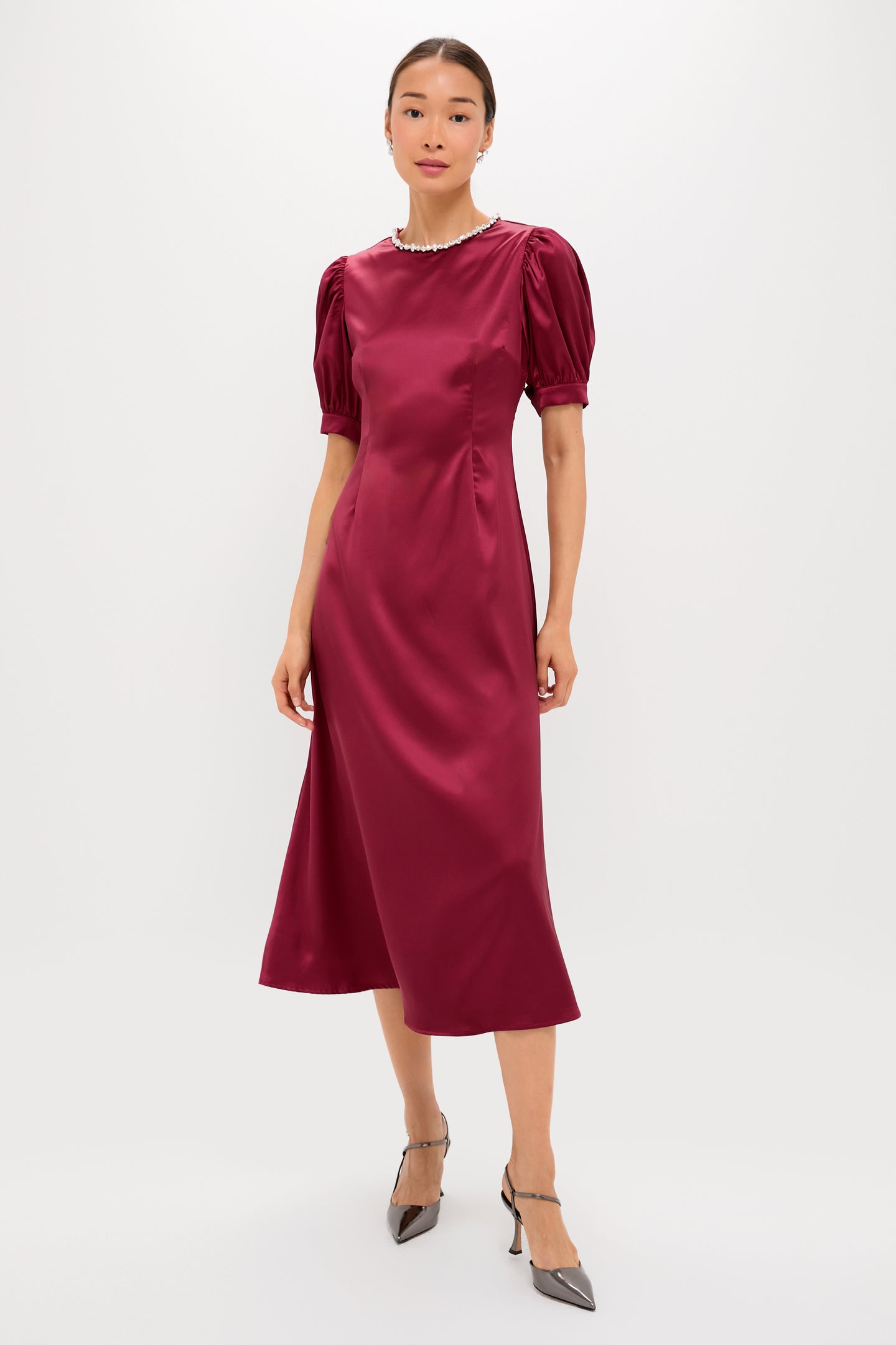 Oxblood Embellished Sappho Midi Dress