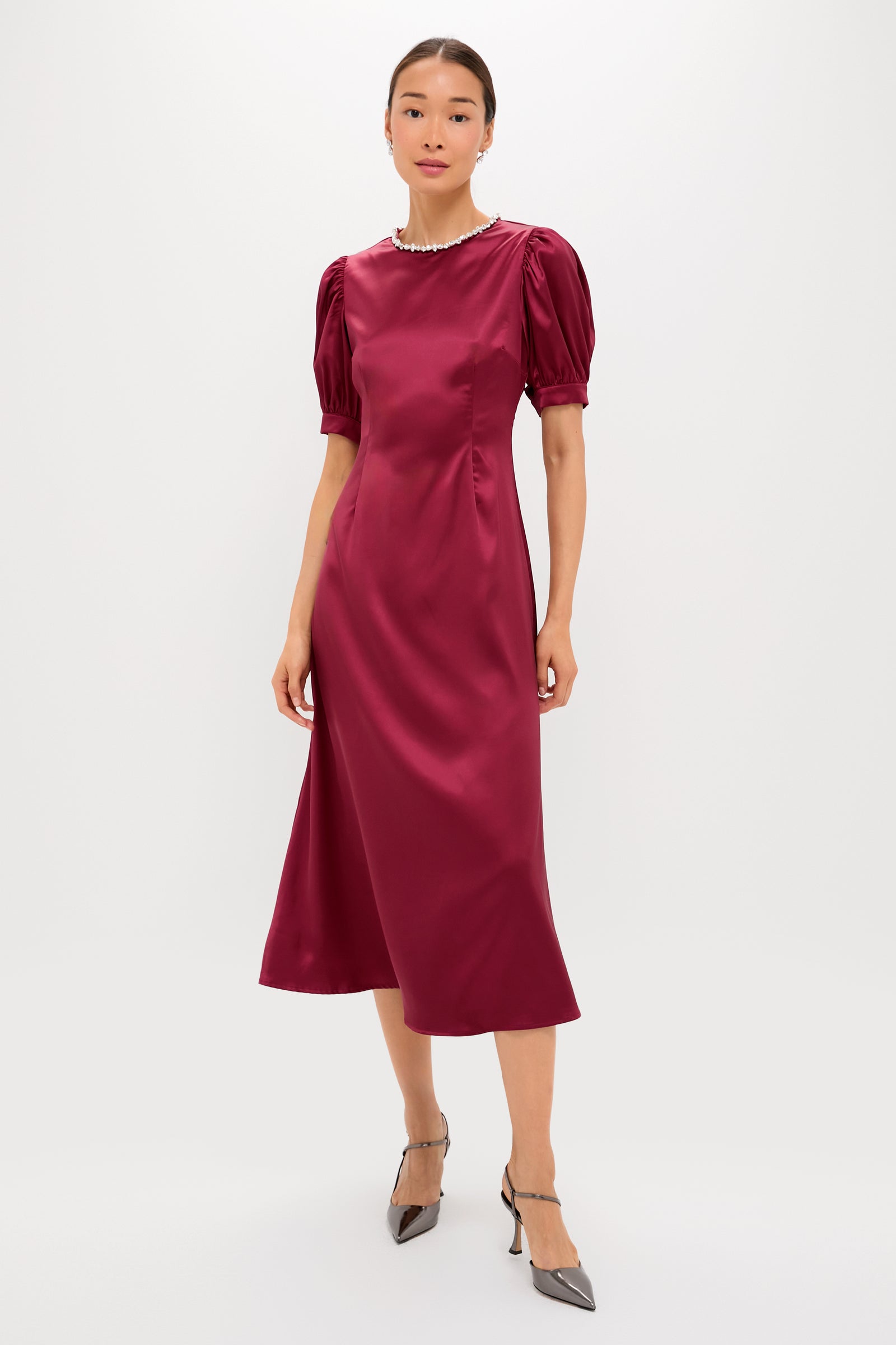 Oxblood Embellished Sappho Midi Dress
