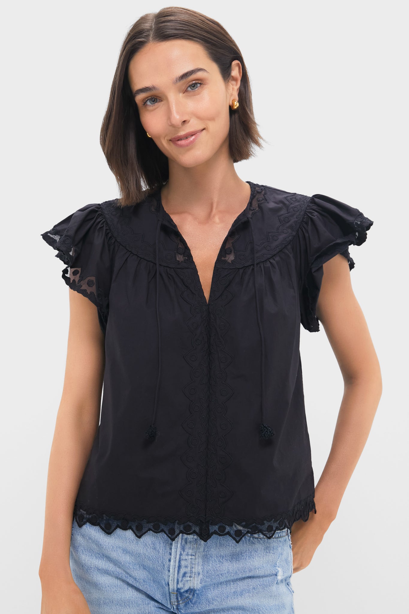 Noir Effie Flutter Sleeve Top