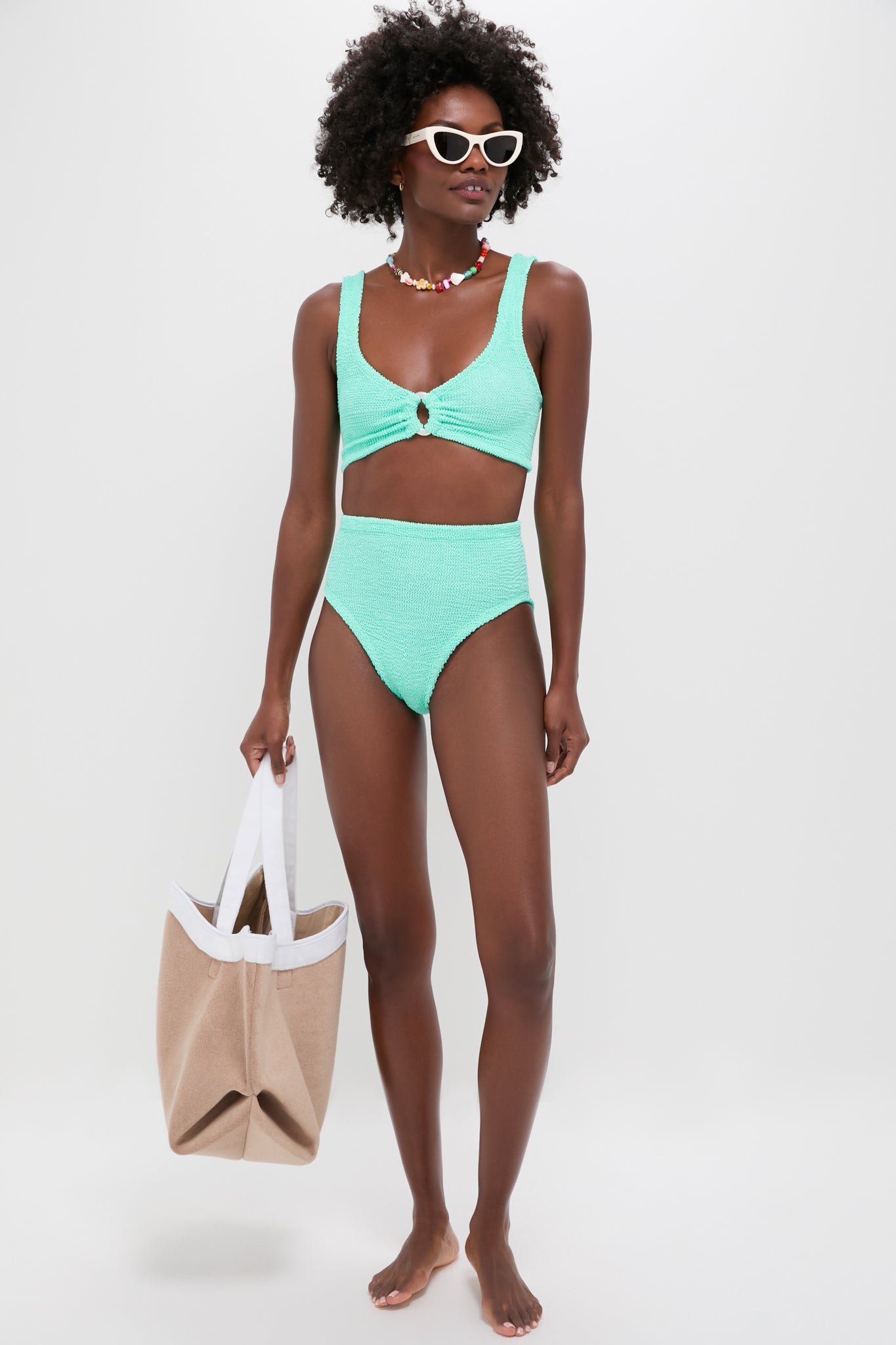 Metallic Mint Nadine Bikini with Pearly Hoop