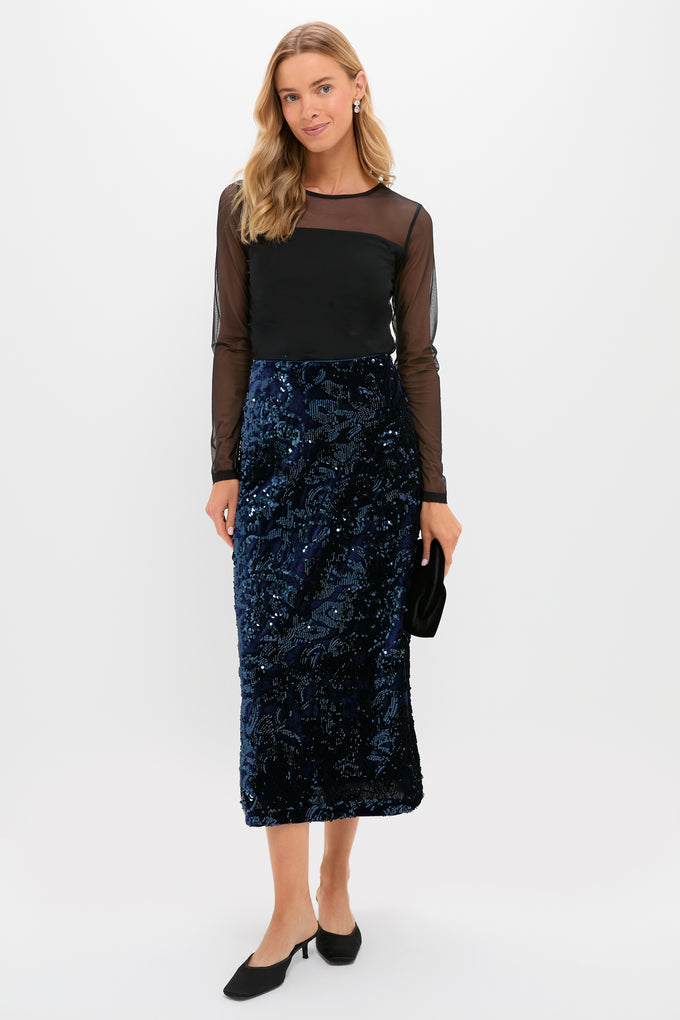 Velvet and Sequin Maloney Midi Skirt