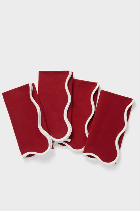 Cranberry and White Scalloped Napkins Set of 4
