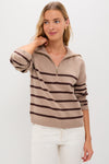 Tan & Brown Stripe Jasper Quarter Zip Sweater