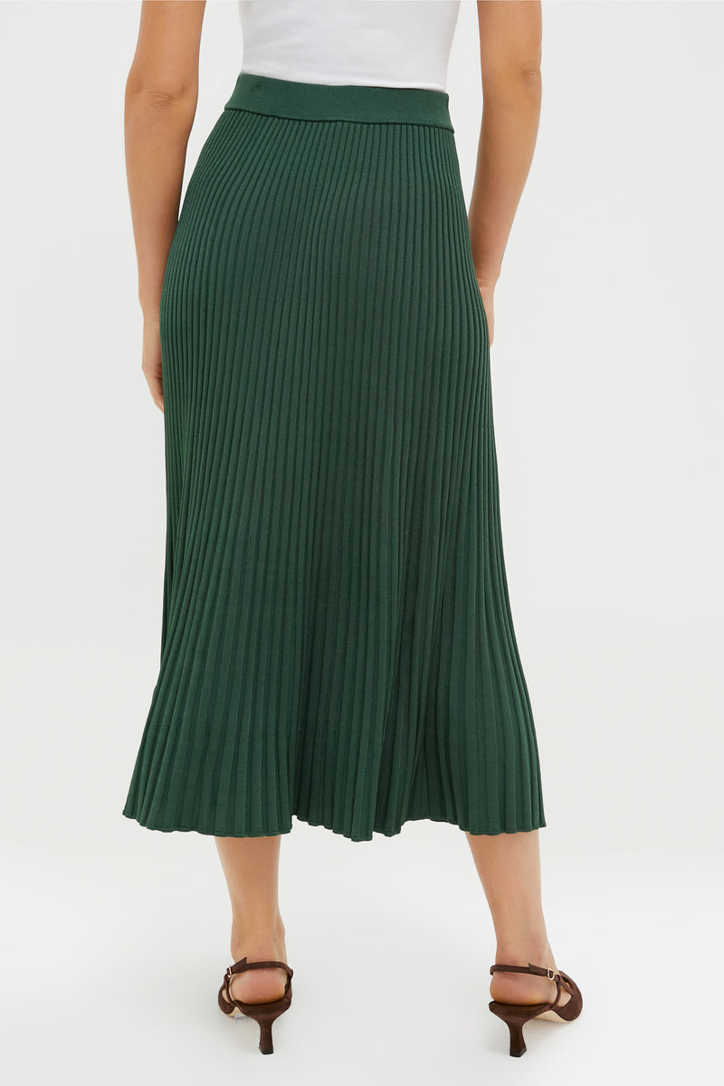 Dark Green Pleated Midi Skirt