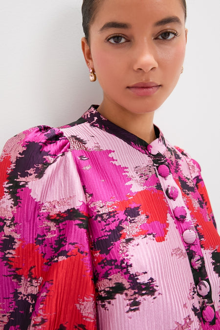 Pink and Red Lurex Abstract Jacquard Samantha Dress