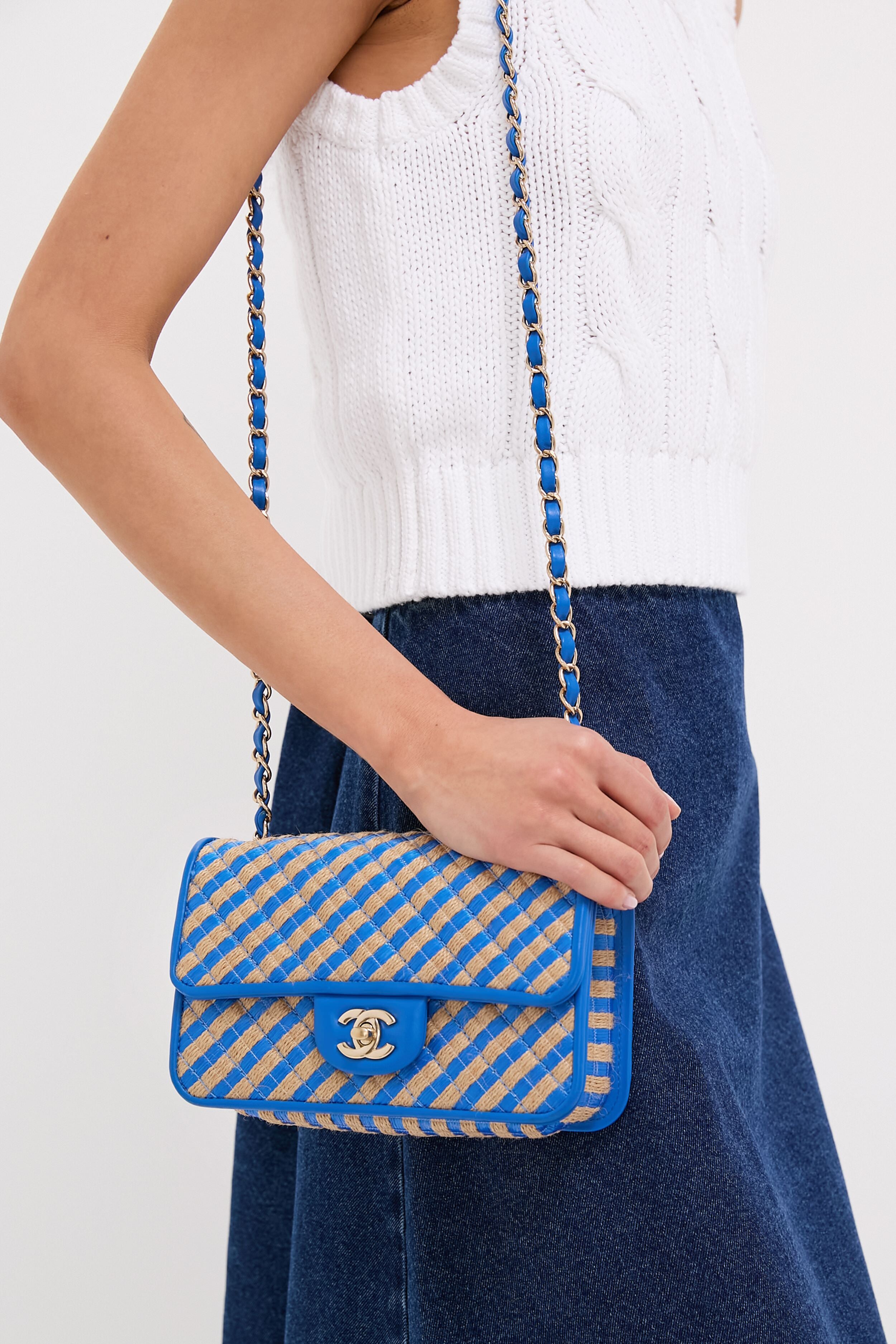 CHANEL Blue Small Raffia and Jute Urban Jungle Single Flap Bag