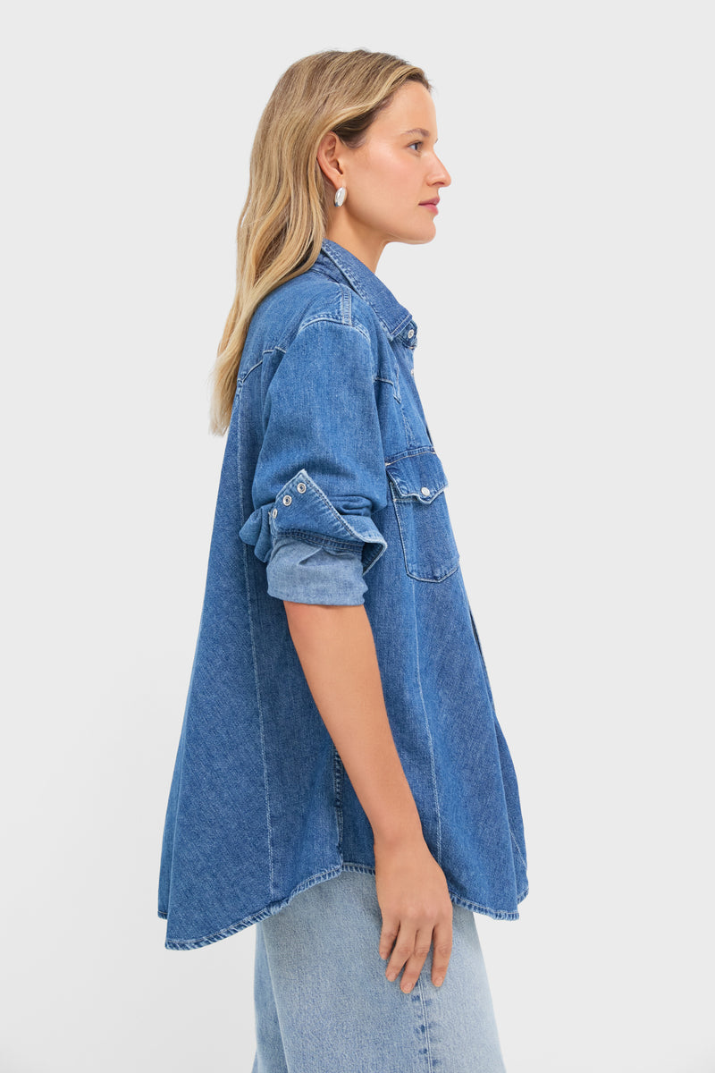 Nisku Wash Denim Woven Long Sleeve Collared Sport Shirt