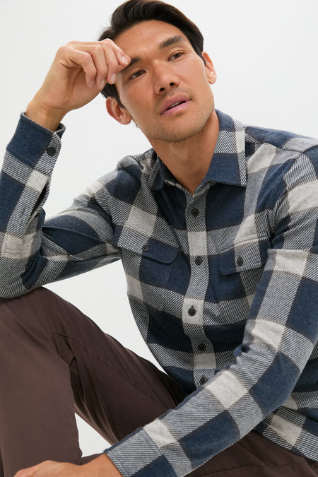 Navy Cloud Plaid Legend Sweater Shirt