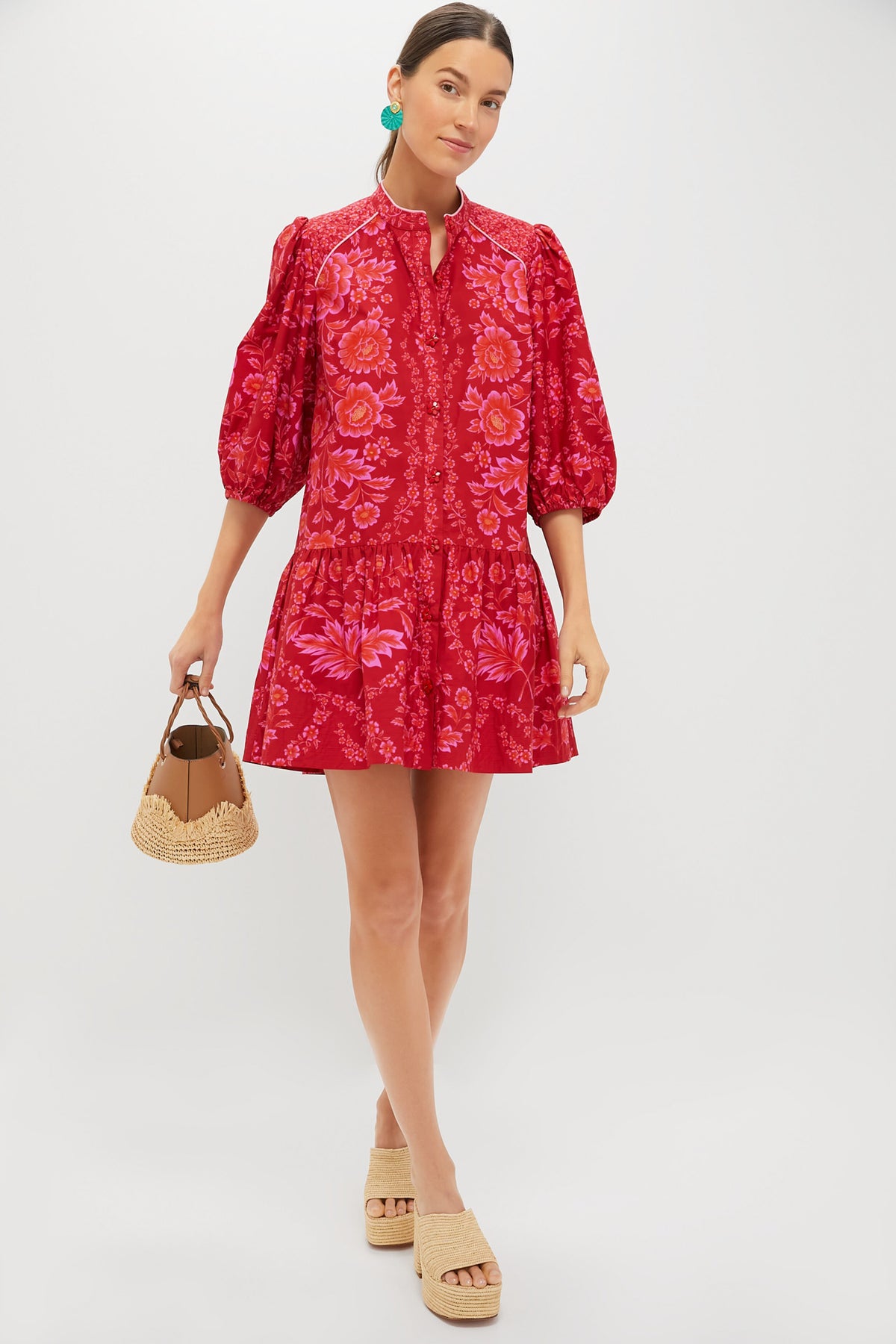 red olivia organic cotton mini dress Red Floral Print A-Line Cotton Mini Dress Olivia Dress