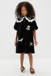 Black Mika Applique Velveteen Dress