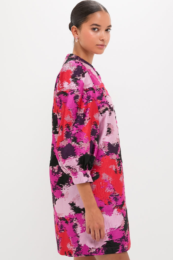 Pink and Red Lurex Abstract Jacquard Samantha Dress