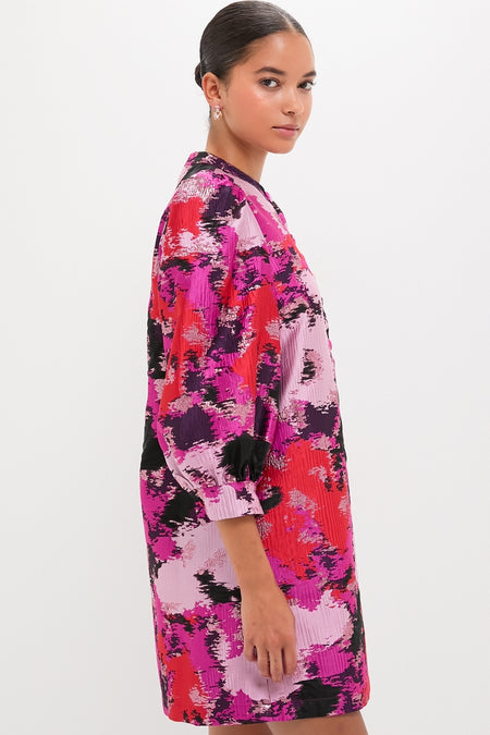 Pink and Red Lurex Abstract Jacquard Samantha Dress